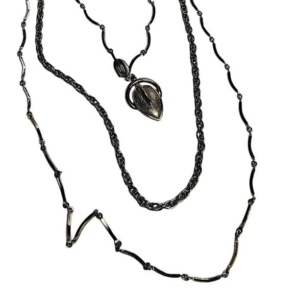 Vintage Layered Multi-chain Leaf Pendant Chain Link Necklace Victorian Style - Picture 3 of 6